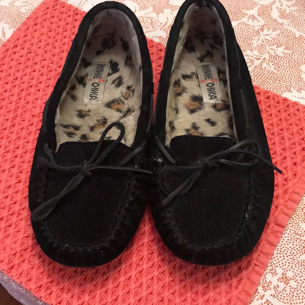 Minnetonka black suede moccasins